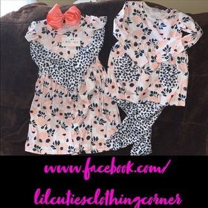 Light Pink Flower w/Leopard Print Pant Set